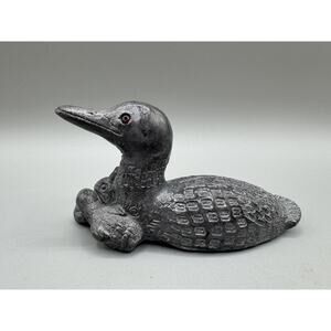 Hand Made in Canada " A Wolf Original " Soapstone Loon And Chick Figurine